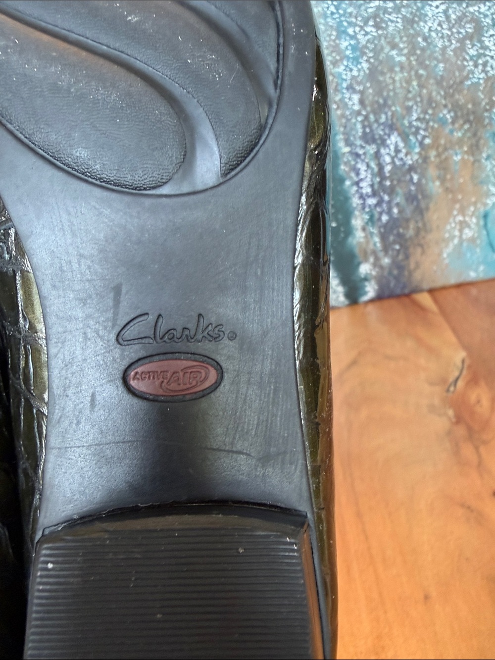 Clarks Old Money Late 2000’s Y2K Bottle Green Croc Leather Loafers 8N (VGUC) - Picture 10 of 13